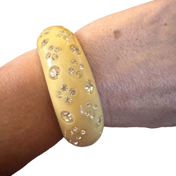 Vintage Weiss Two Bracelets Cream & Black Rhinestone Clamper Thermoset SMALL - Picture 4 of 14